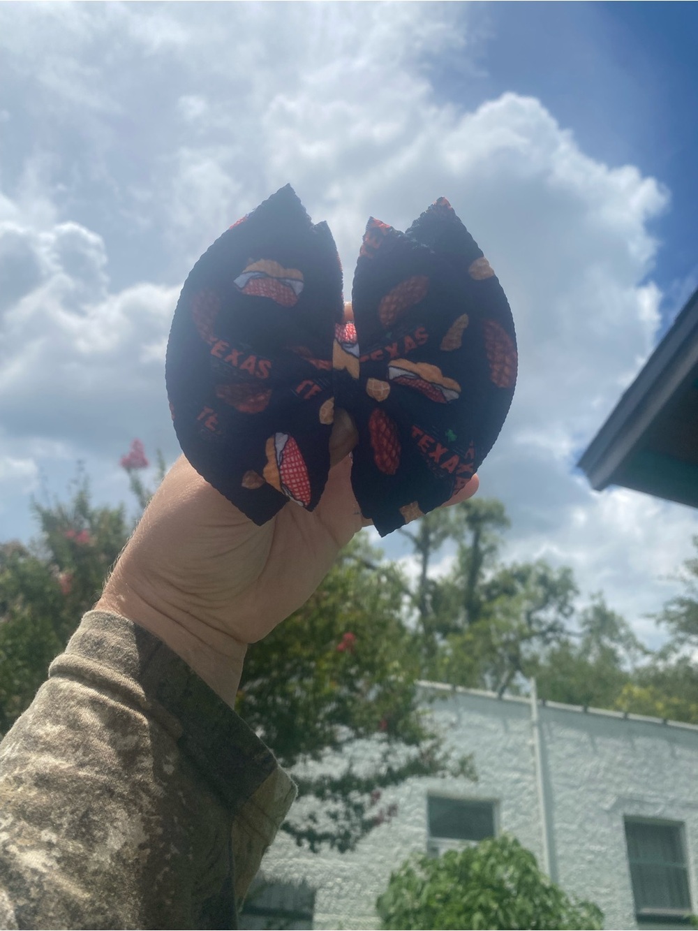 Black Kids Hair Bow with Texas Roadhouse Print